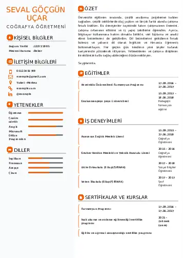 Coğrafya Öğretmeni CV Örnekleri cv indir